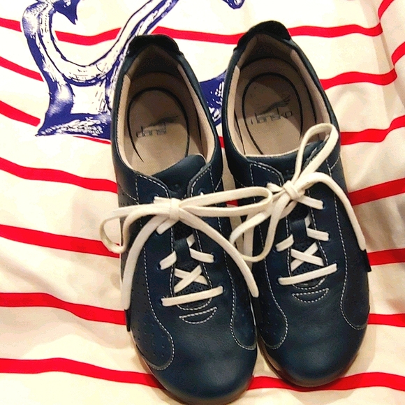 Dansko Shoes - Dansko Blue & White Leather Sneaker